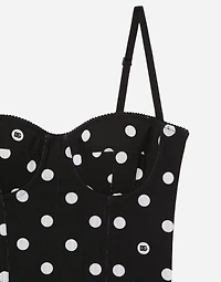 Marquisette sheath dress with polka-dot print and corset details