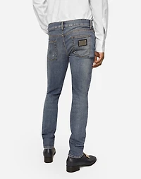 Washed skinny stretch jeans with whiskering