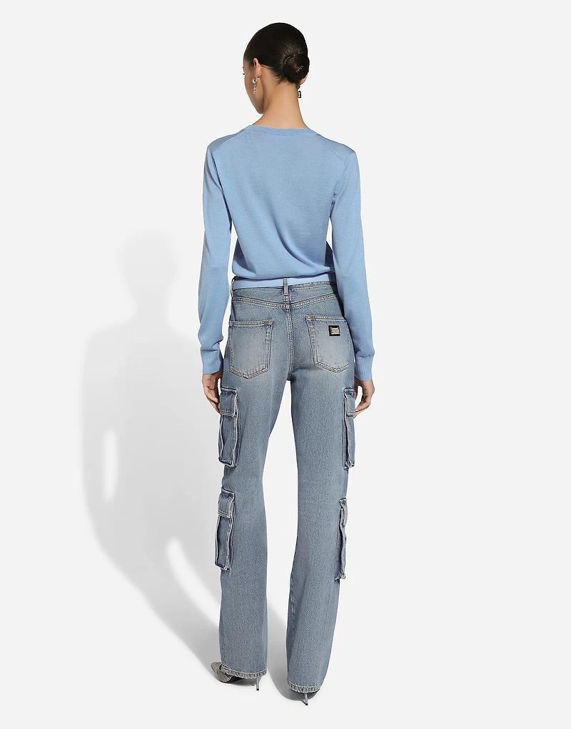 Cotton denim cargo jeans