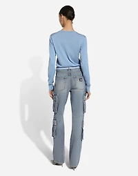 Cotton denim cargo jeans