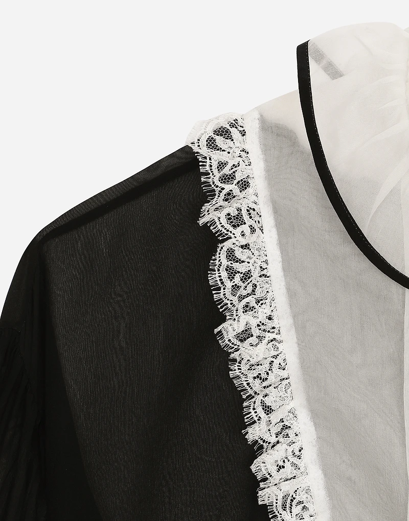 Chiffon shirt with front and organza cuffs