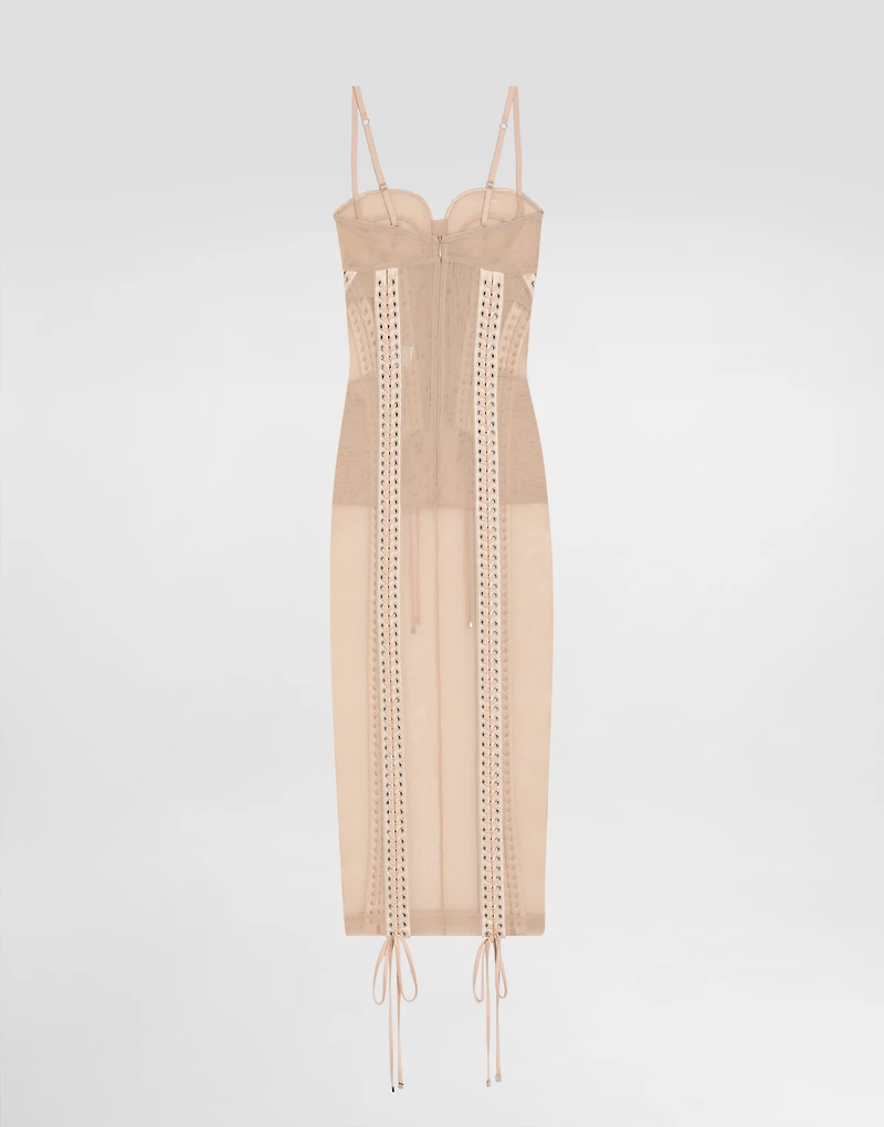 Light tulle calf-length slip dress with corset details