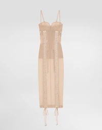 Light tulle calf-length slip dress with corset details