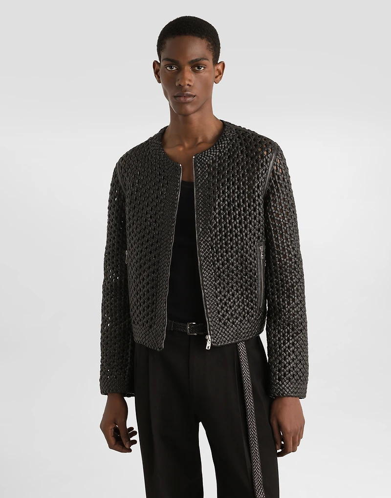 Woven nappa leather jacket