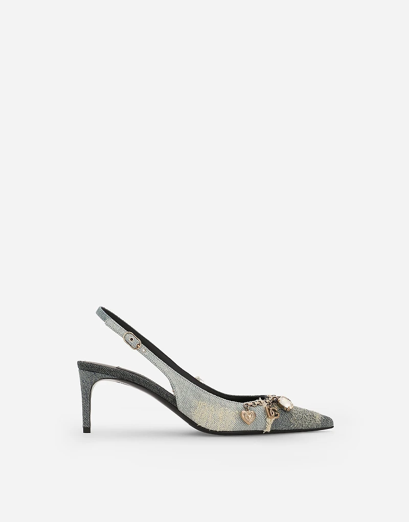 Patchwork denim slingbacks