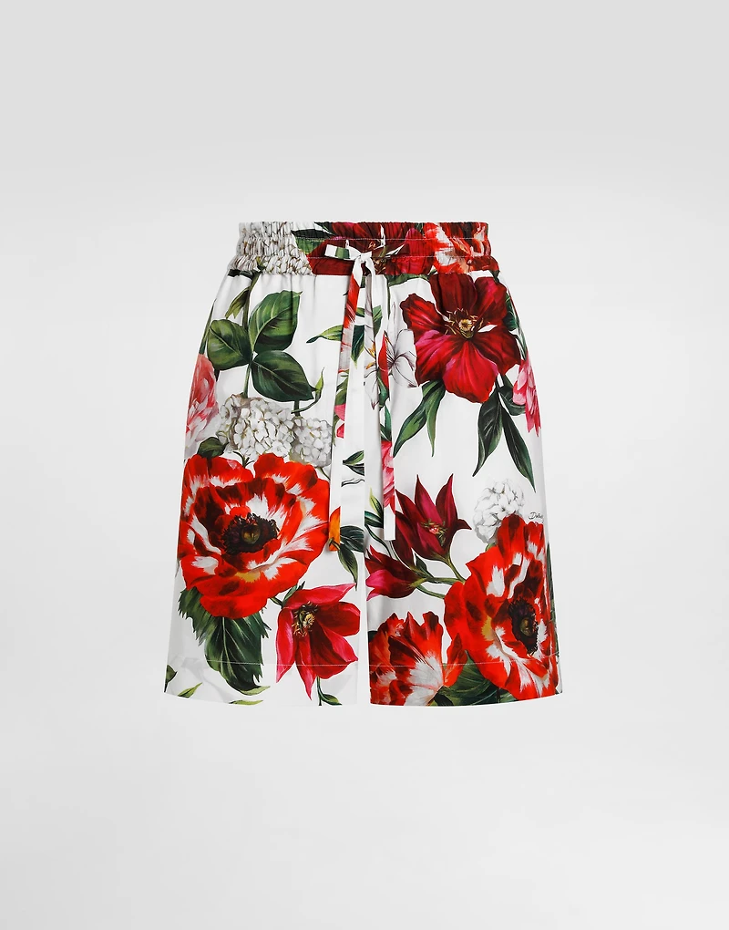 Flower-print poplin shorts