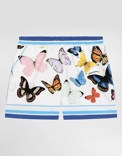 Striped poplin vanity shorts with butterfly print