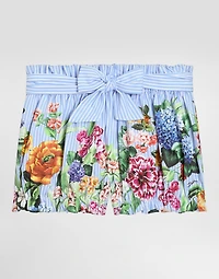 Striped poplin shorts with floral print