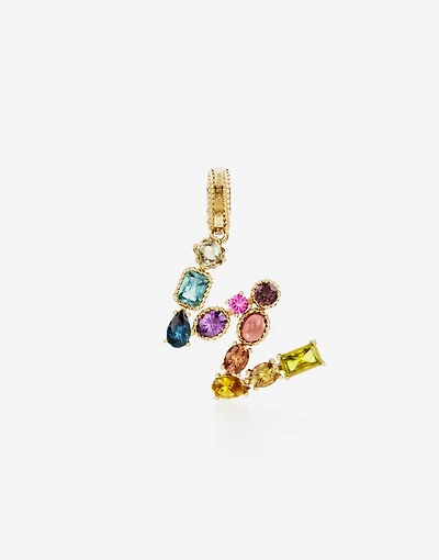 Charm W Lettering 18-carat yellow gold and multicolored gems