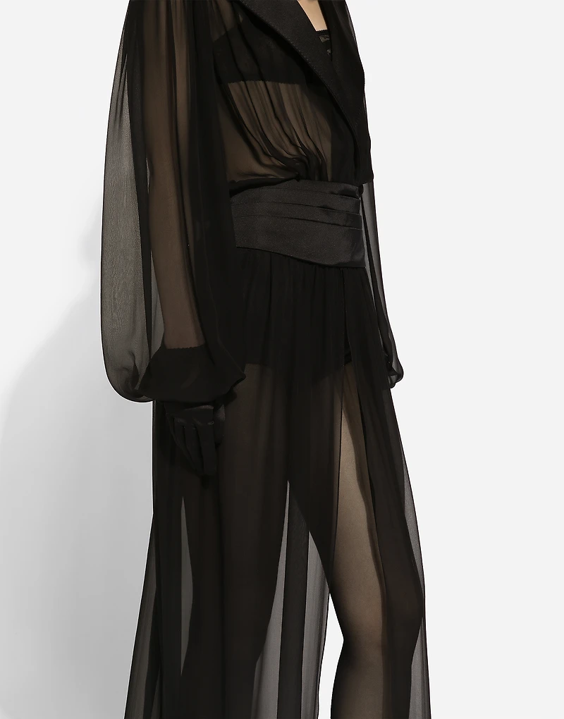 Long silk chiffon tuxedo dress