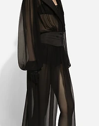 Long silk chiffon tuxedo dress