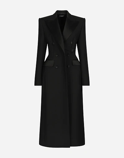 Double-breasted wool gabardine tuxedo coat with padded hips