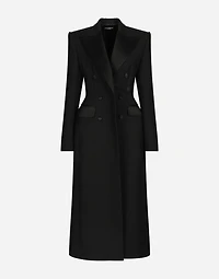 Double-breasted wool gabardine tuxedo coat with padded hips