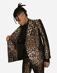 Double-breasted leopard-design jacquard Sicilia-fit suit
