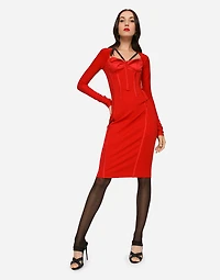 Viscose calf-length dress with corset details