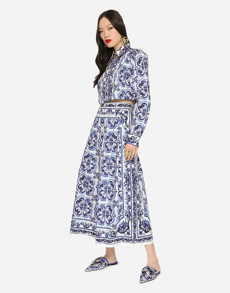 Majolica-print poplin culottes