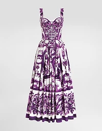 Long poplin dress with Majolica print