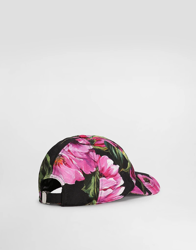 Cotton jacquard baseball cap with a peony print and Dolce&Gabbana logo embroidery