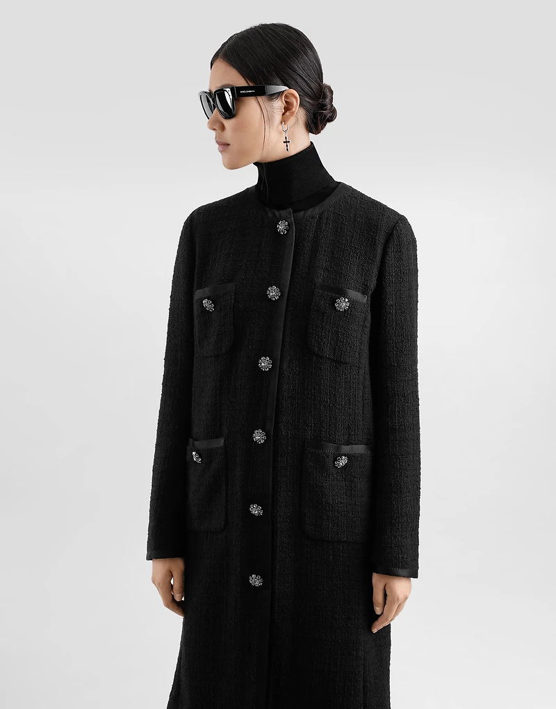 Single-breasted raschel tweed coat