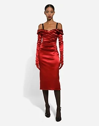 Satin draped calf-length dress