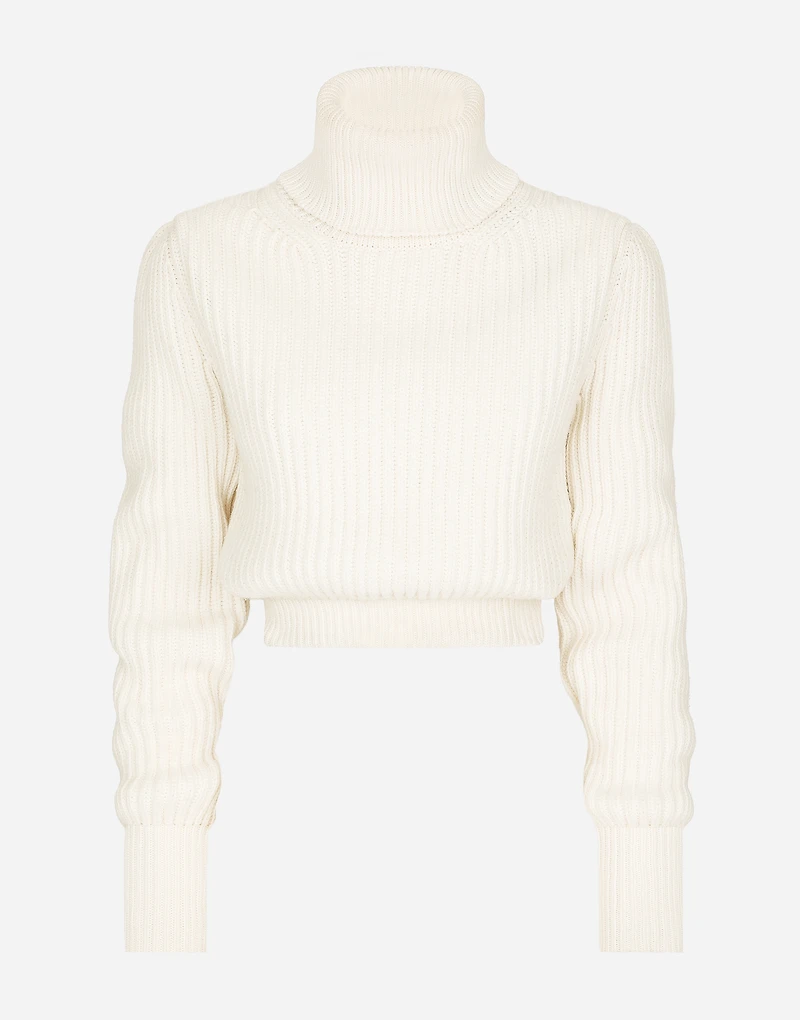 Wool fisherman’s rib turtle-neck sweater with DG logo