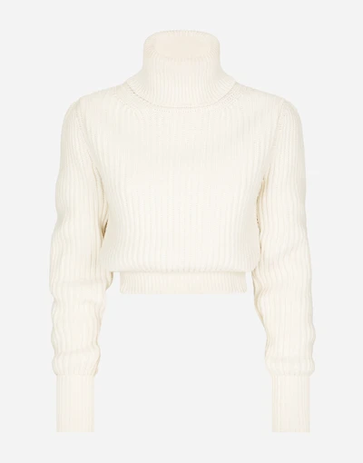 Wool fisherman’s rib turtle-neck sweater with DG logo