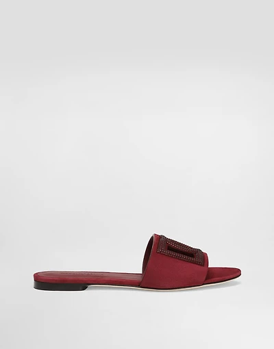 Suede slippers with rhinestones
