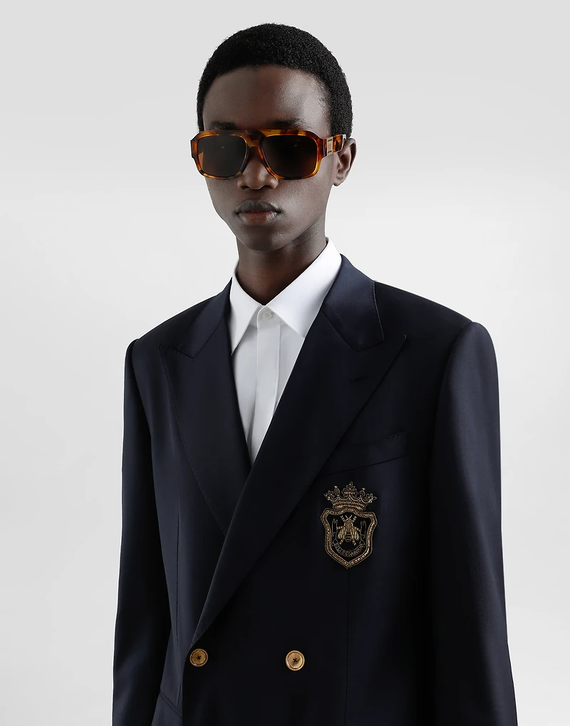 Double-breasted wool jacket with patch