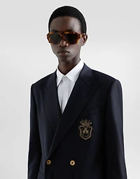 Double-breasted wool jacket with patch