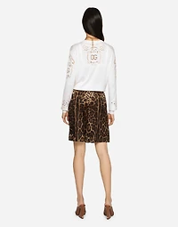 Leopard-print twill shorts with piping