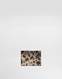 Polished calfskin card holder with leopard print