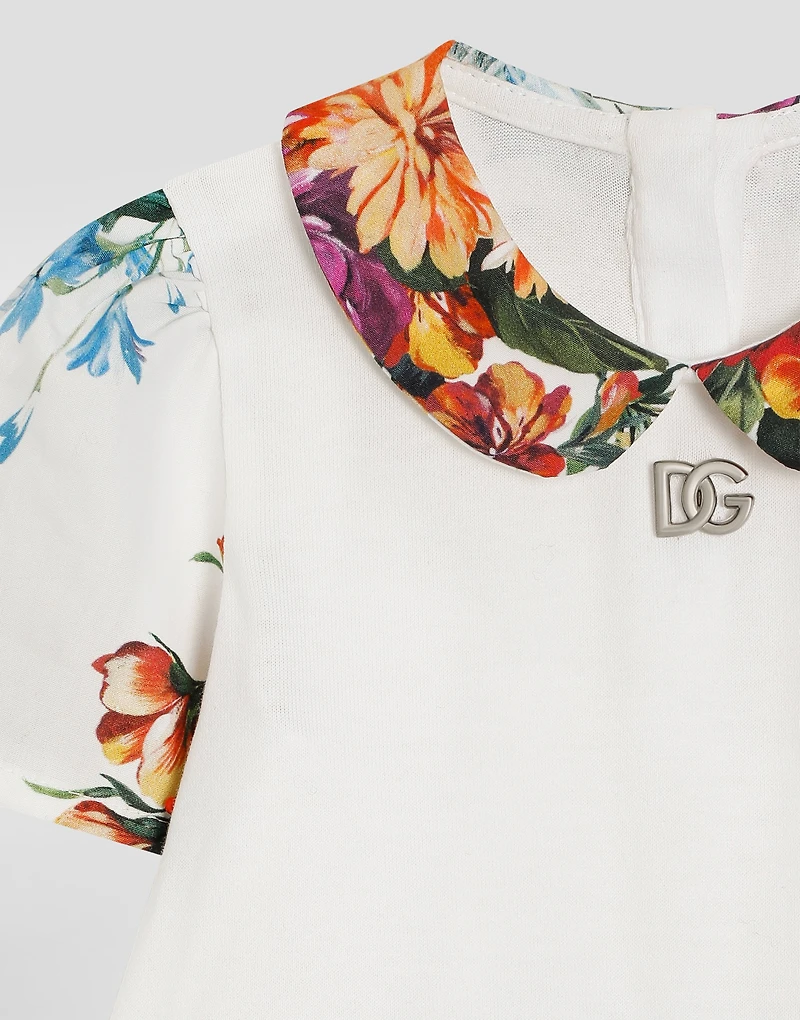 Flower-print cotton poplin romper