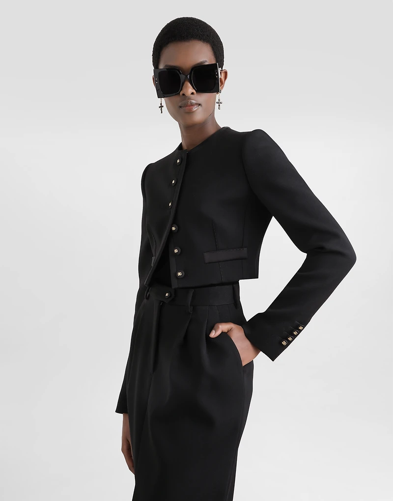 Cropped single-breasted wool jacket