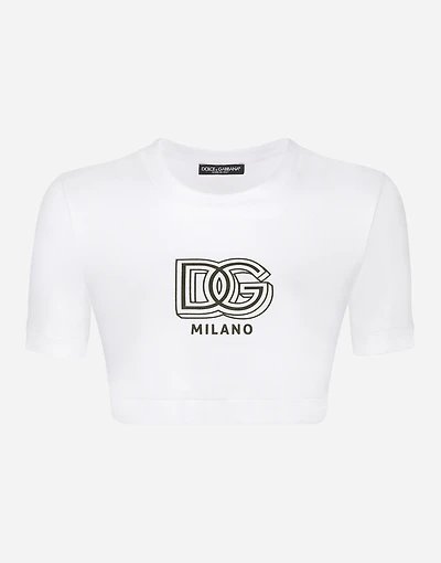Cropped jersey T-shirt with DG lettering
