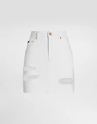 Denim mini skirt with rips
