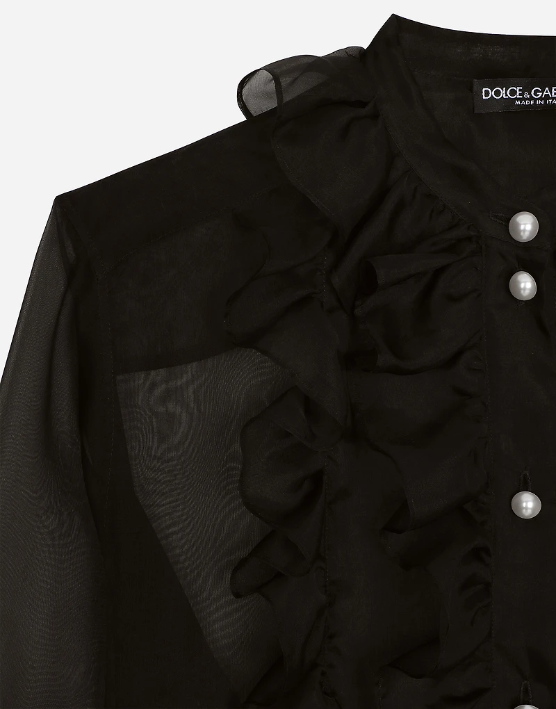 Organza shirt with front and ruffles
