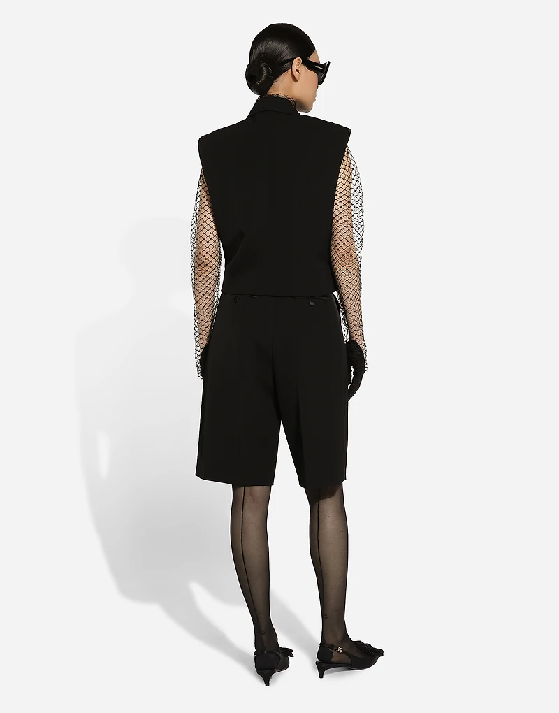Sleeveless double-breasted wool gabardine tuxedo jacket