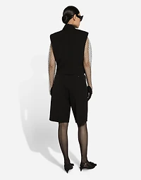 Sleeveless double-breasted wool gabardine tuxedo jacket