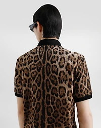 Cotton polo-shirt with leopard print