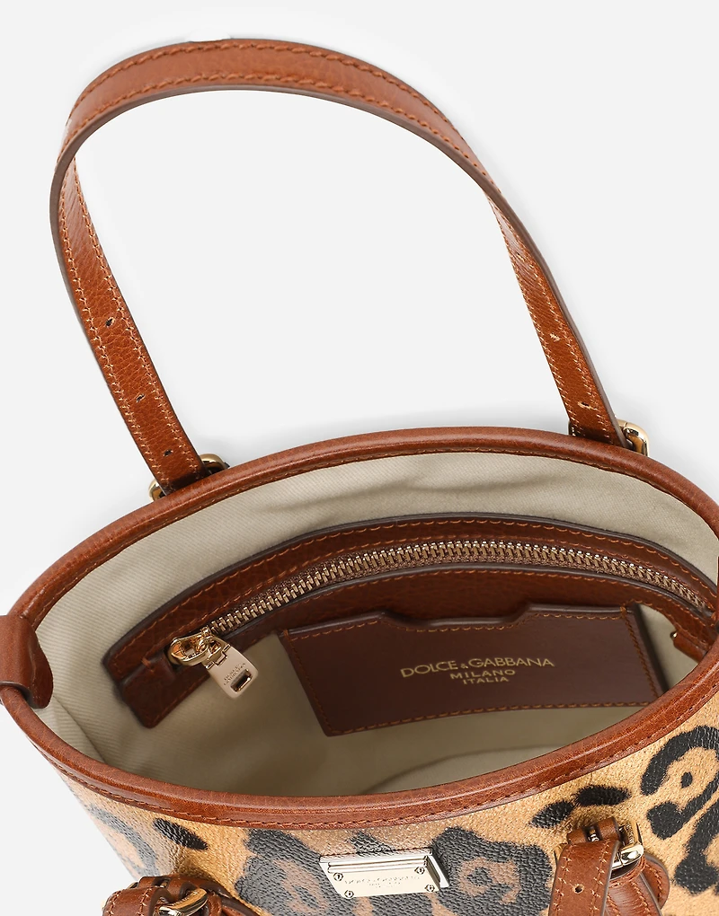 Small bucket bag in leopard-print Crespo with branded plate