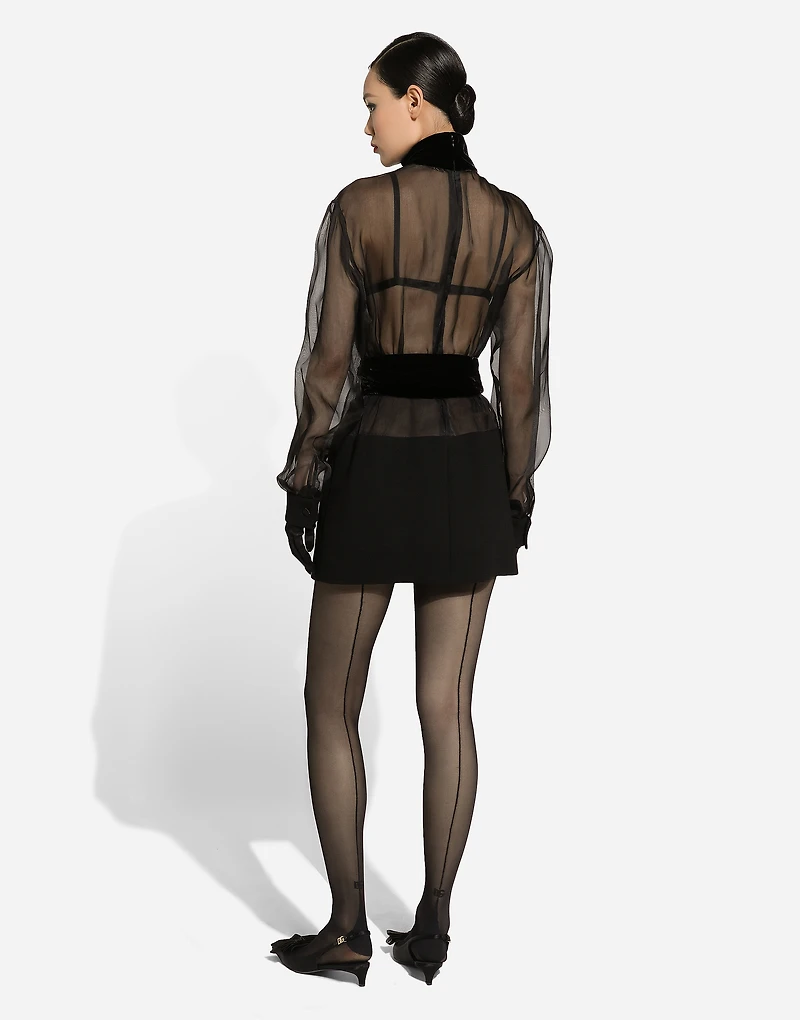 Short wool crepe and organza dress