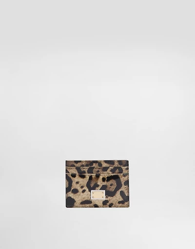 Polished calfskin card holder with leopard print