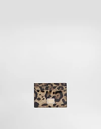 Polished calfskin card holder with leopard print
