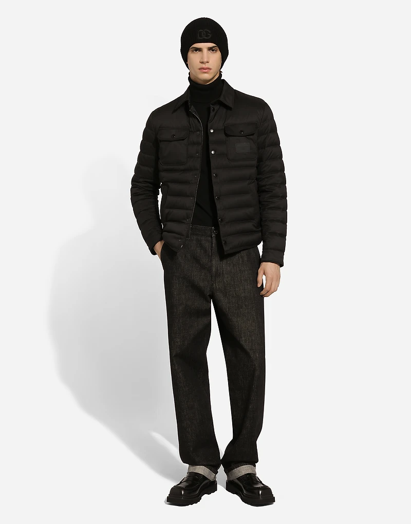 Padded satin jacket with shirt collar