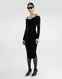 Organzine draped calf-length dress