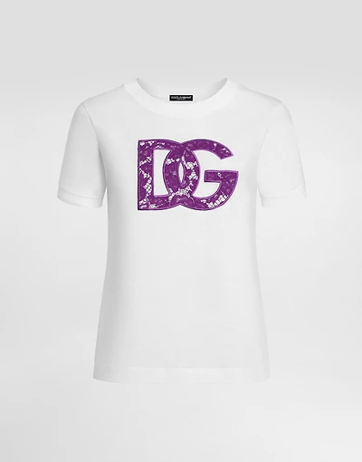 Jersey t-shirt with lace inlay