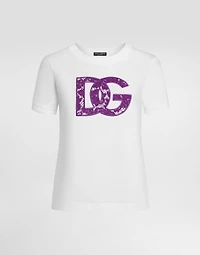 Jersey t-shirt with lace inlay