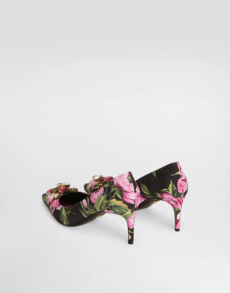 Printed brocade pumps