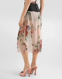 Floral-print chiffon calf-length skirt