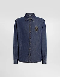 Denim shirt with heraldic emblem